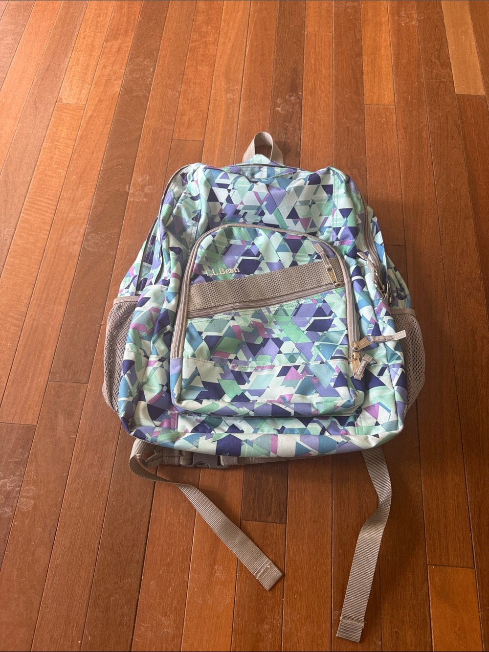 L.L. Bean Mint, Lavender & Navy Geometric Backpack